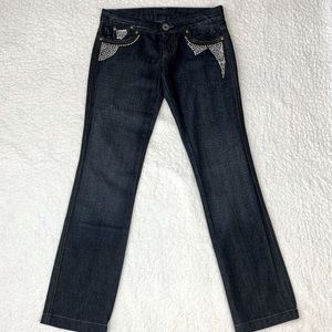 CLINK Jeans London Womens 26 Straight Blue Jeans With Rhinestones Made In Italy